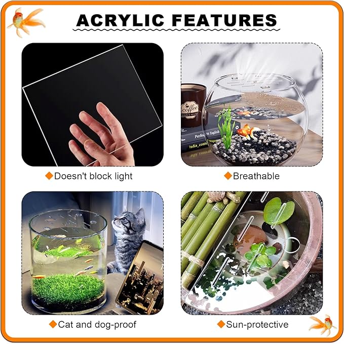 Jump-Resistant Fish Hood, Cat-Proof Fish Tank Lid, Custom Acrylic Aquarium Cover with Ventilation Hole, Fits12-39in Tanks(30cm/12in)