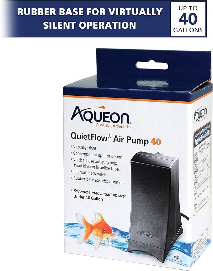 Aqueon QuietFlow Aquarium Air Pump 40, For Under 40 Gallon Tanks, Black