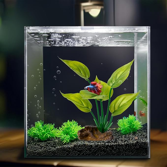 Ameliade Fish Tank Artificial Plastic Plants Decorations 6inch Silk Betta Leaf pad Hammock Hides Small Aquarium Decor Fish Bowl Accessories Reptiles Turtle Tank Driftwood Ornaments