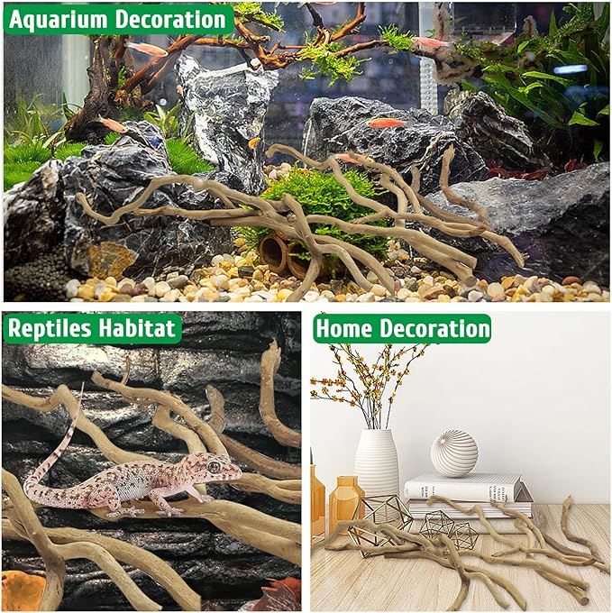kathson Natural Driftwood for Aquarium, Red Moor Driftwood Mix 12''-16'' Long Driftwood for Decorations Aquarium Driftwood Assorted Shapes Natural Aquarium Decor Driftwood (250g, Medium Branches)