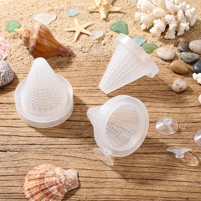 4PCS Aquarium Nematode Feeder Plastic Live Bloodworms Aquarium Feeder Cone Cup Shape Basket-Feeder Fish Supplies with Suckers for Fish Tank