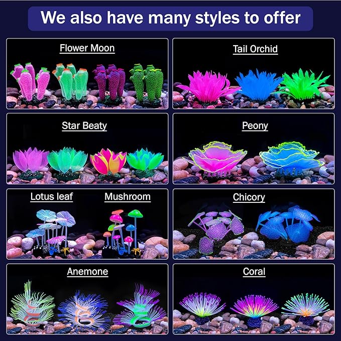 Soft Silica Gel Moves Naturally with Water Flow, Aquarium Decorations Glow in The Dark, Glowing Coral Ornaments for Fish Tank Decorations (Green, Anemone)