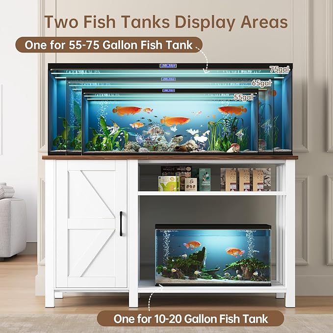 OtterOasis 55-75 Gallon Fish Tank Stand with Power Outlet & Adjustable Shelf, Heavy Duty Aquarium Stand with Cabinet Storage for Fish Tank, Turtle Tank, Reptile Terrarium, 1000LBS Capacity, White