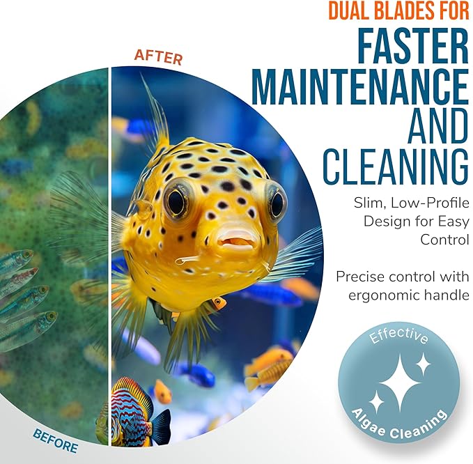 FLIPPER EDGE MAX Magnetic 2-in-1 Aquarium Cleaner for Glass and Acrylic Tanks up to 1 Inch (24mm) Thick – Dual Blade Design with Floating Algae Scraper and Cleaning Tool – LTD Clownfish