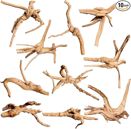 majoywoo Natural Small Driftwood for Aquarium Decor Fish Tank Decorations, Assorted Spider Wood Branch 2-4.5" 10 Pcs, Reptile Decor
