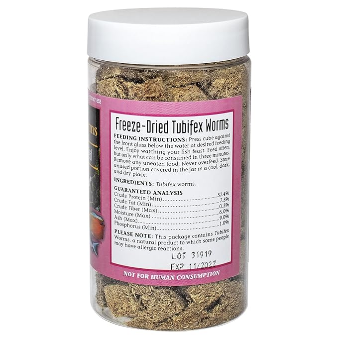 San Francisco Bay Brand Freeze Dried Tubifex Worms Fish Food - All Natural High Protein Treat for Freshwater Fish, Cichlids, Discus, Angelfish, Catfish, Barbs - Tubifex Worms Fish food - 0.92 oz (26g)