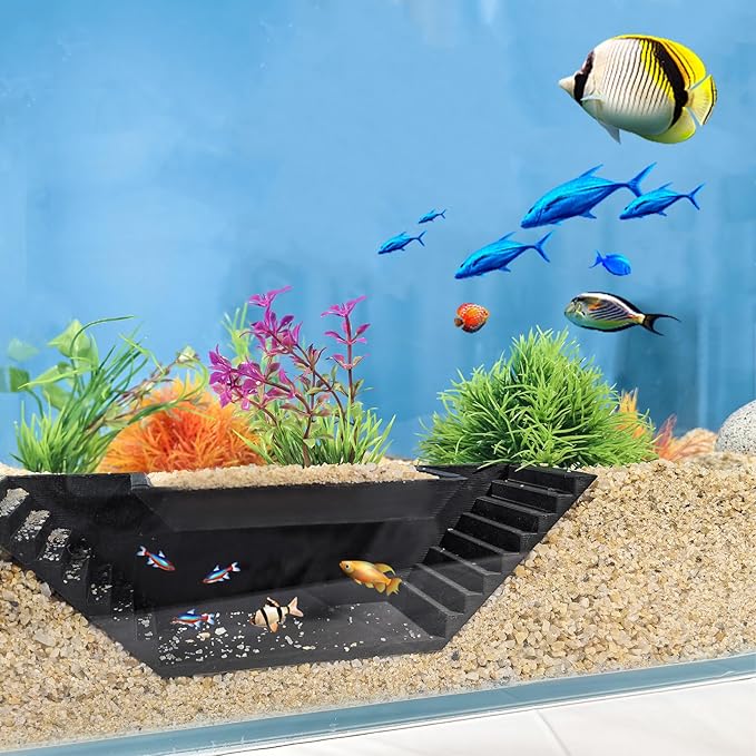 Aquarium Undergravel Fish Tunnel Hide Cave Corner Fishes Tank Decorations Under Gravel Viewing Tunnel Fish Cave for Aquarium Hideout (Black,Style 2)