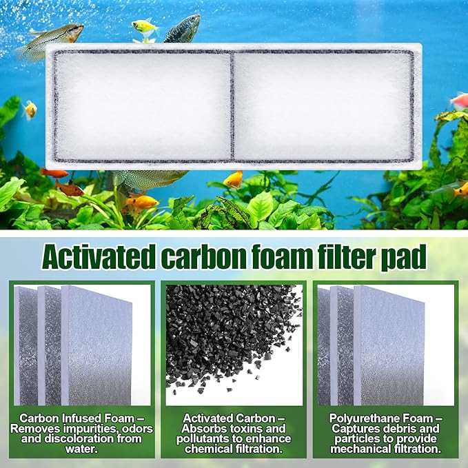 Pangda Carbon Filter Foam Pad Compatible with U3 Filters Range of Internal Underwater Sponge Aquarium Underwater Filter Accessories for Internal Replacement Aquarium Fish Tank(4 Pcs)