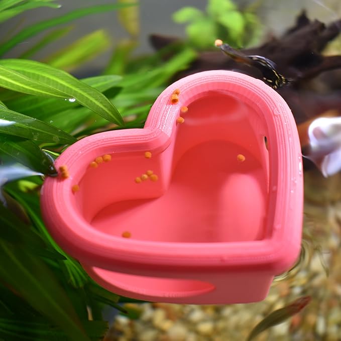 Heart Shaped Floating Fish Feeder, Floating Feeding Station, Aquarium Feeding Bowl, Unique Heart Shape Design, 3.3 x 2.7 x 1.8 Inches,