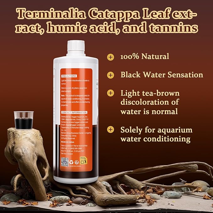 hygger Blackwater Aquarium Conditioner with Natural Olive Leaf Extract, Humic & Tannins, Regulate pH Value Soften Water Create Tropical Biotope Black Water Environment for Freshwater Aquarium (1000ML)