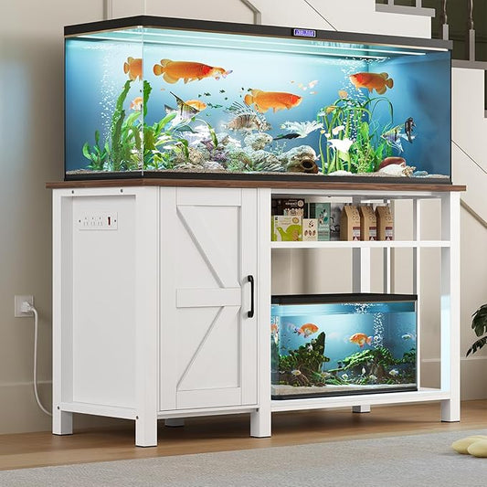 OtterOasis 55-75 Gallon Fish Tank Stand with Power Outlet & Adjustable Shelf, Heavy Duty Aquarium Stand with Cabinet Storage for Fish Tank, Turtle Tank, Reptile Terrarium, 1000LBS Capacity, White