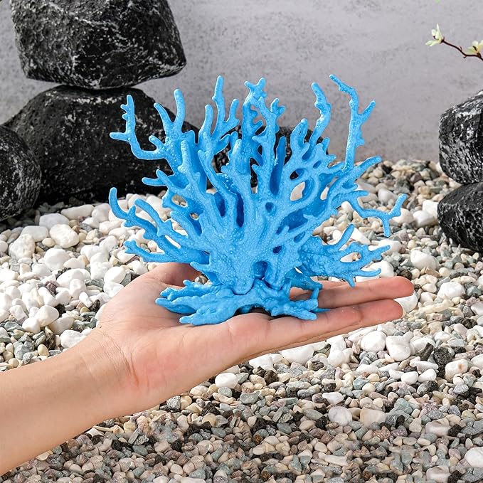 2 Pack Artificial Coral Reef Decor for Aquarium Blue and White Fish Tank Decorations for Landscaping Cute Plastic Ornaments for Terrarium