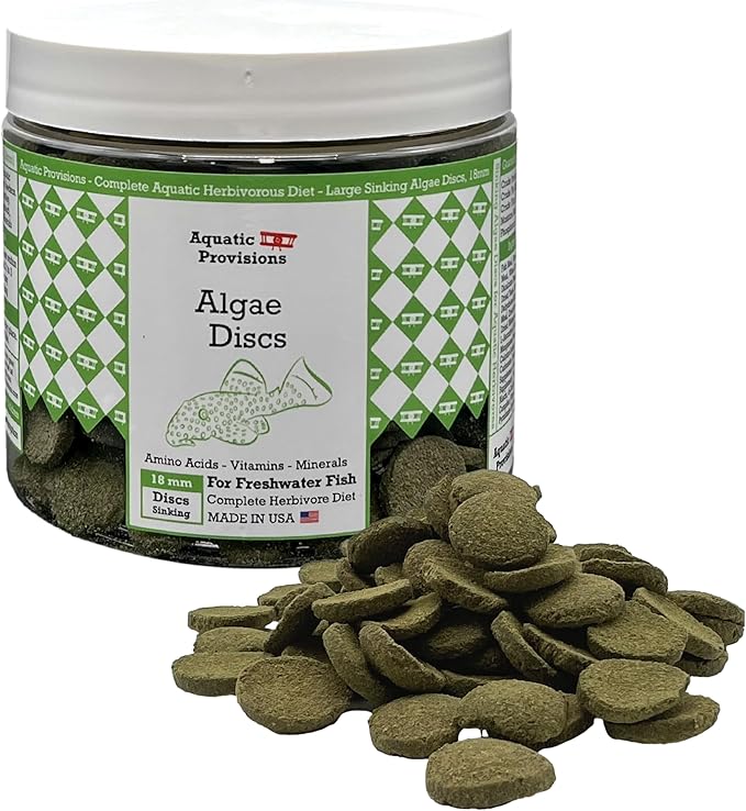 Aquatic Provisions Algae Discs 8 oz, Sinking 18mm Wafers, Fish Food for Freshwater Herbivores