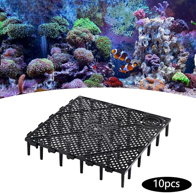 10 Pieces Aquarium Bottom, Grid Divider Tray Sand Gravel Accessories, Black