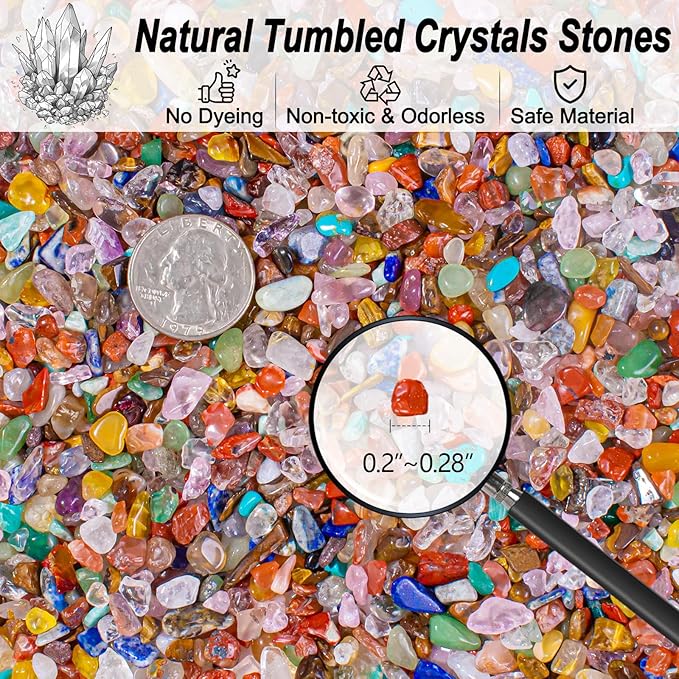 Chakra Crushed Stone Crystal Chips Bulk 0.88 Lb, Tumbled Healing Gemstones Rocks Quartz Pieces Irregular Shaped Decorative Vase Fillers Aquarium Gravel Rocks