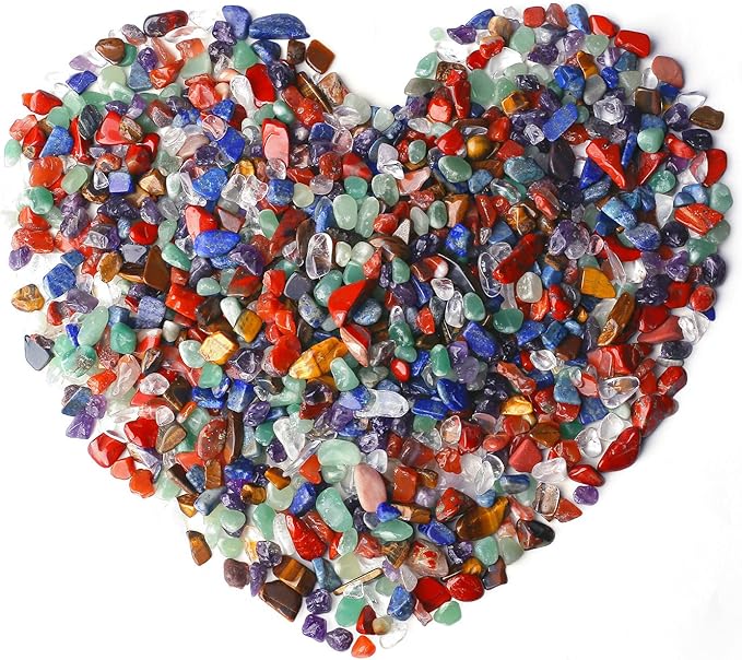 QINJIEJIE 400G 7 Chakra Crystals Tumbled Stones Polished Rocks Chips Stone Crushed Crystal Healing Natural Gem Gravel Home Decoration Aquarium Tank Plants Vase Filler Landscape Bottom Ornament 0.9lb