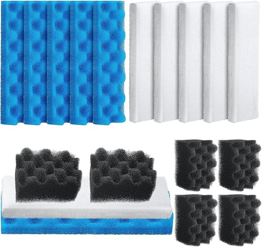Threlaco 18 Pcs Bio Sponge Set Compatible with Fluval 406/407 Aquarium Filters Compatible with Aquarium Filters Including Blue White Black Bio Sponge for Replacement Filter Media Kit