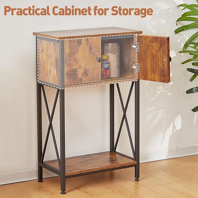LAQUAL 10 Gallon Fish Tank Stand with Cabinet, Double Aquarium Stand for 10 & 5 Gallon Fish Tank, Heavy Metal Stand with Stable Structure, Adjustable Table Feet & Anti-tilt Device - Rustic Brown