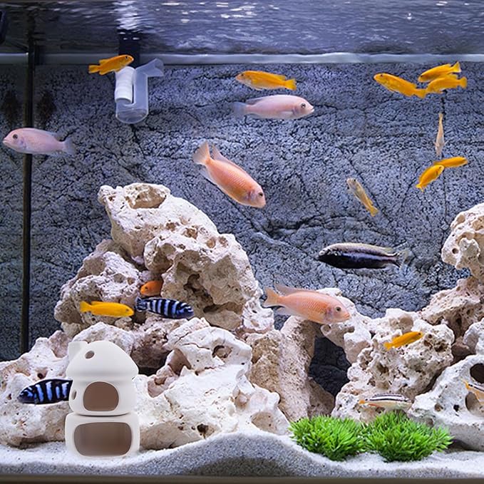Aquarium Decor Ceramic Mushroom House with Cave Set Ornament Fish Tank Landscape Decoration for Small Shrimp for Goldfishes to Rest (White)