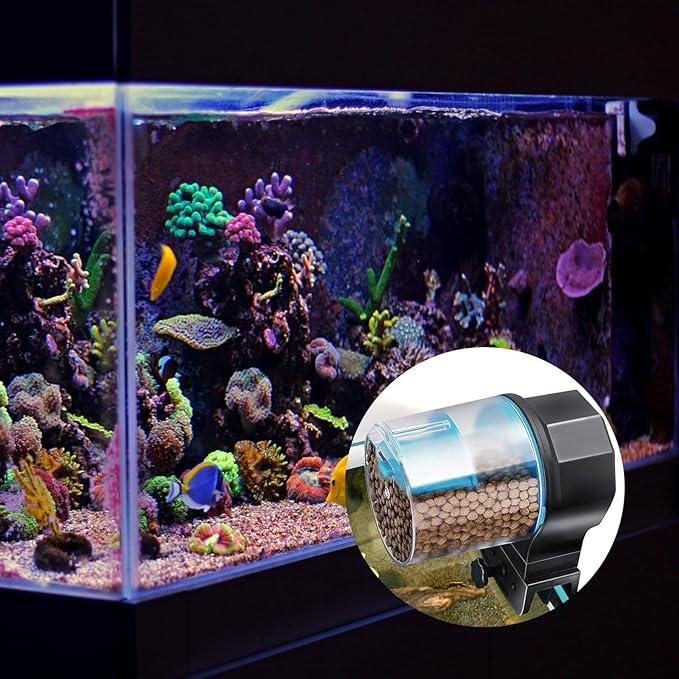 Abaodam Automatic Fish Feeder and Turtle Feeder for Fish Tank Feeding Blue Battery Not Included Suitable for Household and Vacation Use