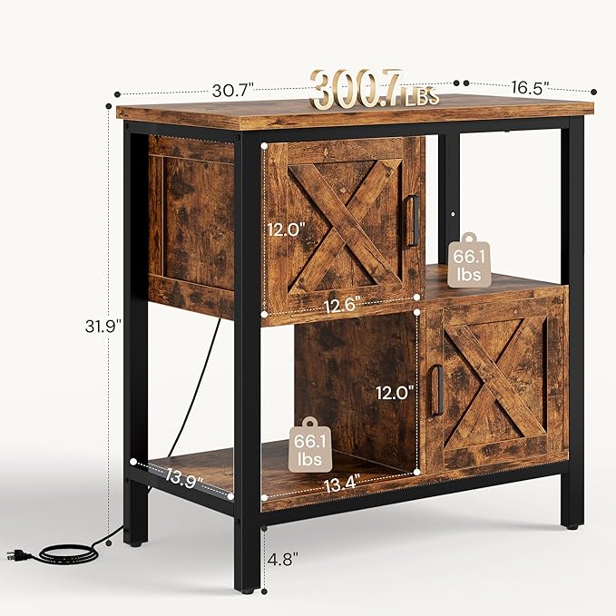 20-29 Gallon Fish Tank Stand with Power Outlet, Farmhouse Aquarium Stand with 2 Cabinets, 20 Gallon Fish Stand with 4 Adjustable Legs, 16.5" L*30.7" W Tabletop (Brown)