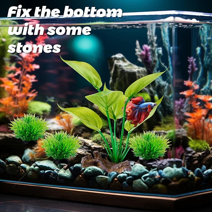 Ameliade Fish Tank Artificial Plastic Plants Decorations 6inch Silk Betta Leaf pad Hammock Hides Small Aquarium Decor Fish Bowl Accessories Reptiles Turtle Tank Driftwood Ornaments