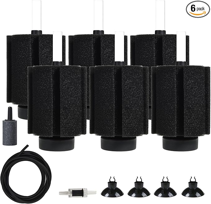 ALEGI Aquarium Sponge Filter 40 Gallon,Quiet Sponge Filter with Air Stone for Betta Fry Shrimp and Small Fish (6 pcs)