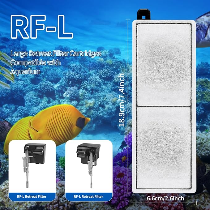 6 Pack RF-L Large Retreat Filter Cartridges Compatible with Aquarium,Remplacement Aquarium Carbon Cartridge
