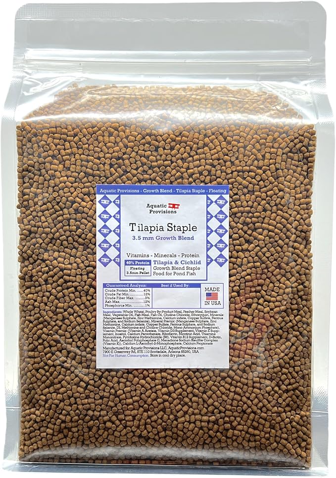 Aquatic Provisions Tilapia Staple Growth Blend 2.5 lbs, Floating 3.5mm Pellets Fish Food