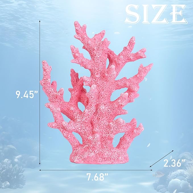 Artificial Coastal Dorm Fish Aquarium Coral Ornament Decor Realistic Aquatic Plant Marine Themed Gifts for Beach Coastal, Living Room, Bathroom- Pink