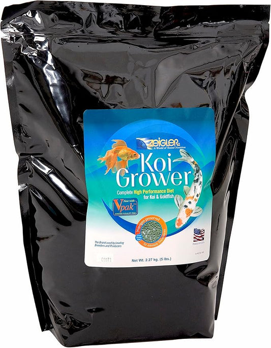 Zeigler Fish Food (5 LB Bag) 3mm Floating Pellets for Koi and Goldfish, Performance Grower Diet with HIGH Protein for Growth - Fortified with V pak and Spirulina