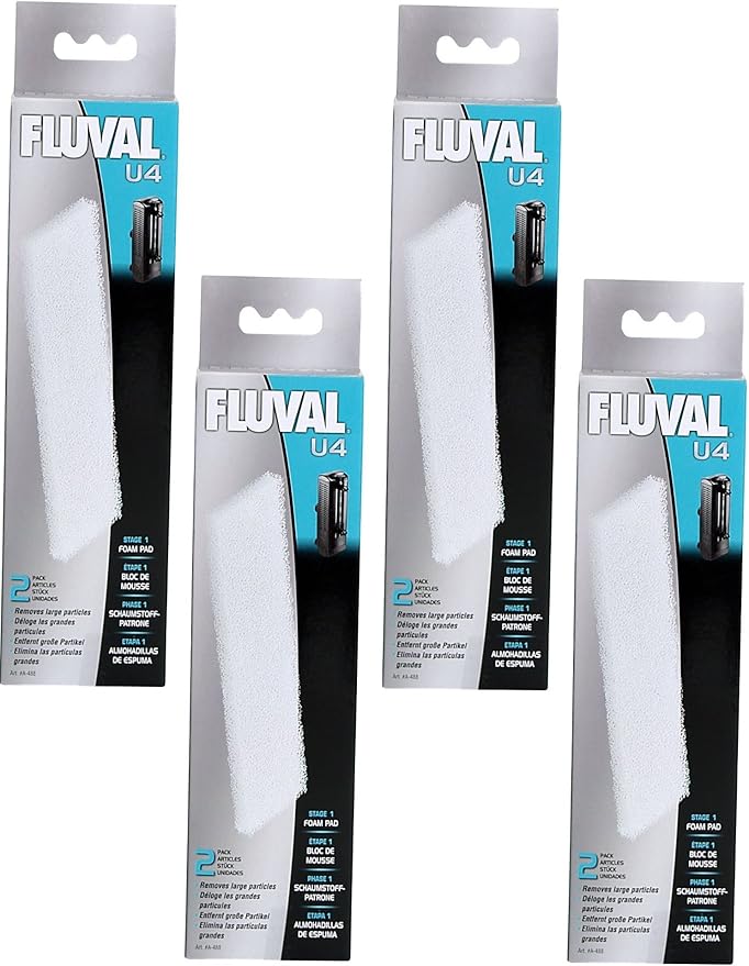 (4 Pack) Fluval U4 Underwater Filter Foam Pads, 2 Pads each