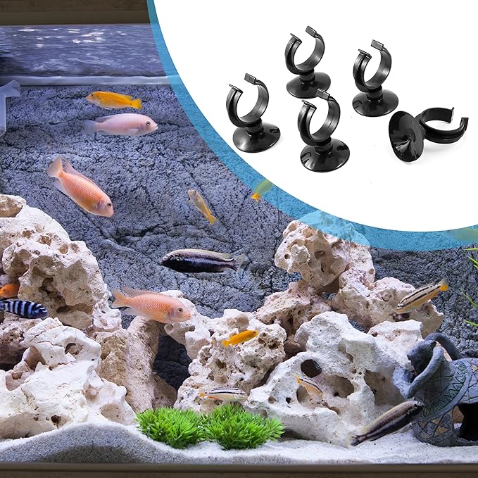 Aquarium Heater Clips, Aquarium Heater Suction Suckers for Fish Tanks, (Black 5pcs)
