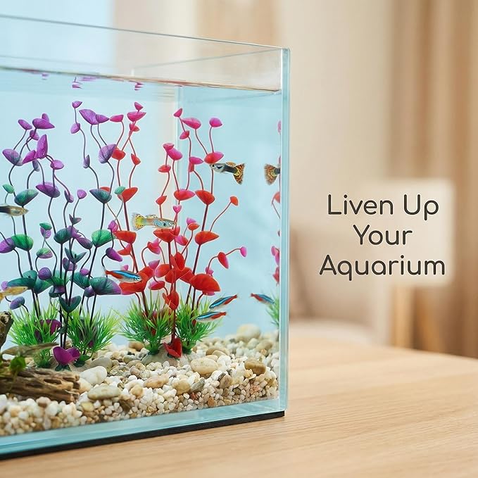 2 Pack 9.5 Inch Seaweed Artificial Aquarium Plants, Green, Plastic, with Ceramic Base, for Aquarium, Indoor
