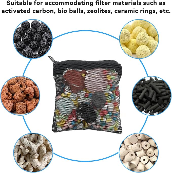 10Pcs Media Bags for Aquarium Fine Mesh Bag 4" x 4" with Plastic Zipper, Reusable Bag Mini Fish Tank Filter for Bio Activated Carbon Filterstones