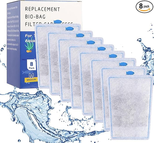 8 Pack Assembled Medium Aquarium Filter Cartridge for Whisper Bio-Bag Power Filters, Medium Replacement Filter Cartridges for ReptoFilter