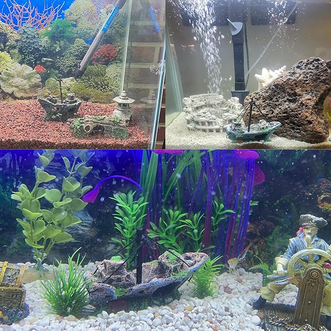 Fish Tank Decorations, Resin Shipwreck Aquarium Decor for Tank, Sunken Ship Aquarium Decorations Large, Betta Fish Tank Accessories, Wrecked Ship Fish Hideout Freshwater Saltwater Tanks