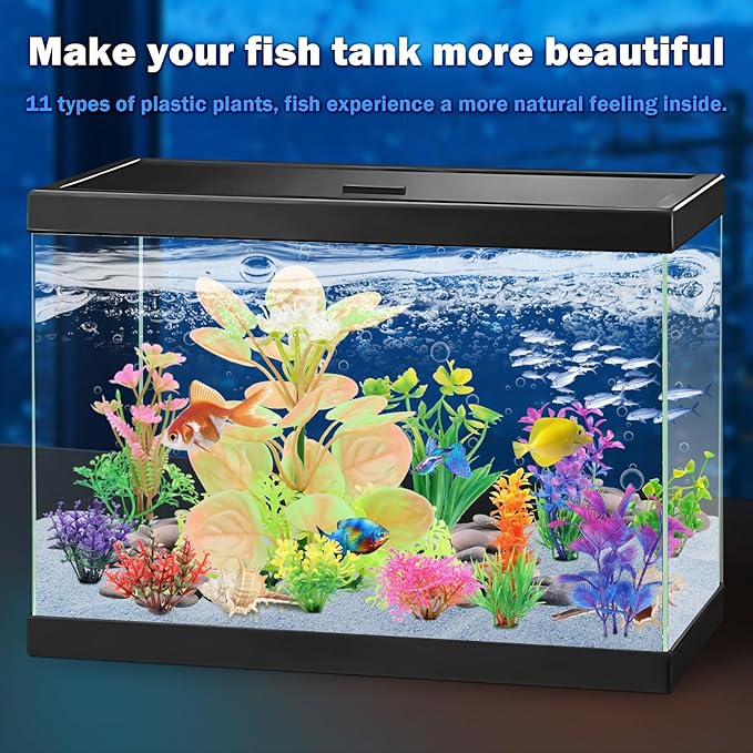 QUOZUO Fish Tank Accessories Aquarium Decorations Plastic Plants, 11cs Small Goldfish Turtle Tank Decorations Artificial Plants, Aquarium Decor Colorful Grass Plant