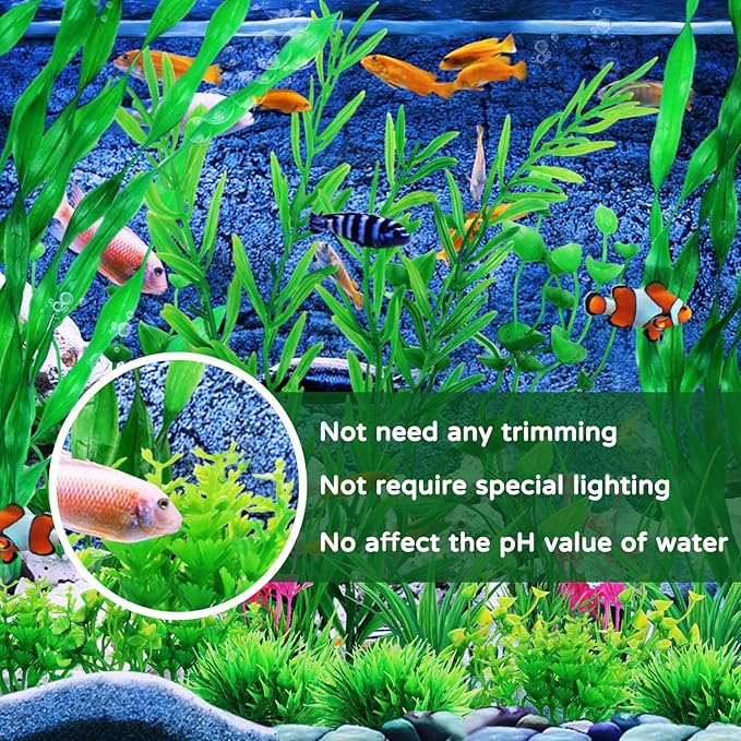 QUOZUO Green Fish Tank Decor Aquarium Plants, 25pcs Fish Tank Decorations Plants, Fish Tank Accessories, Aquarium Decor Artificial Plants, Small to Large