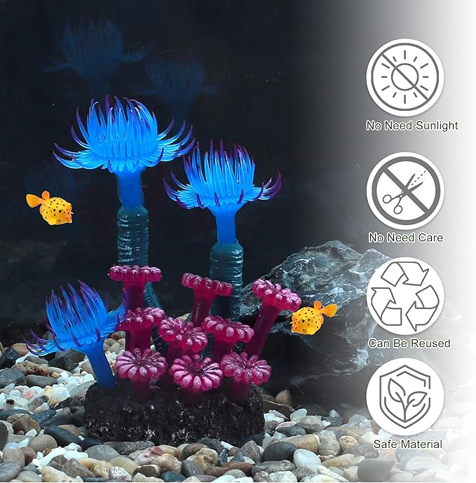 Aquarium Coral, Luminous Fish Tank Ornaments, Silicone Aquarium Plants, Fish Tank Coral, Fake Coral for Fish Landscape Decoration Aquarium Ornaments, Blue Deep Purple