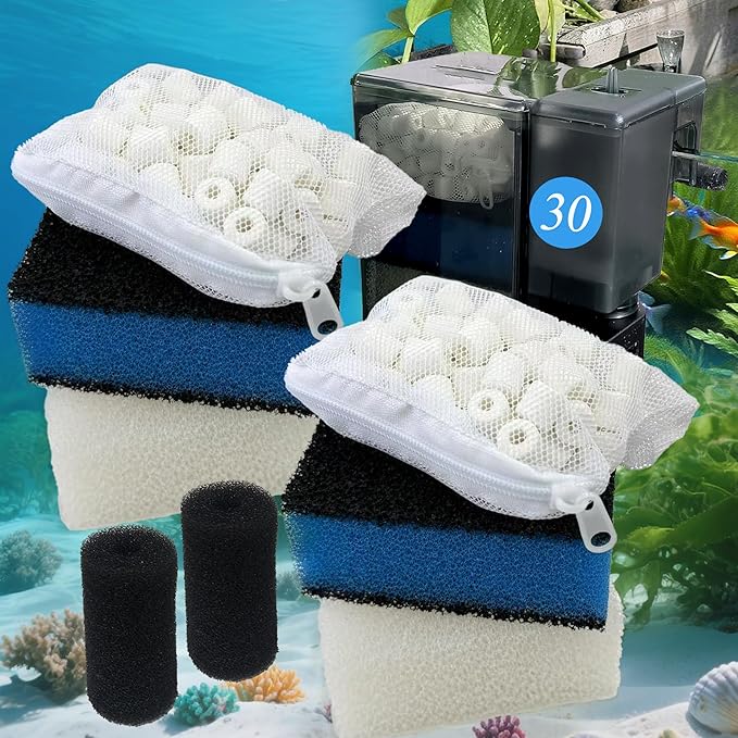 PurifyLogix 2 Sets of Upgraded Three-Stage Filtration Fish Tank Filter for AquaClear 30 Power Filter, 2 Set of Replacement Maintenance Kit for Fish Tank Filter for 30/150 30-Gallon Aquarium