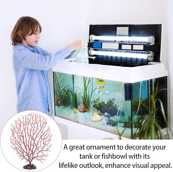TEHAUX Artificial Plants Aquarium Landscape Simulation Coral Decor, Fake Sea Fan Coral for Both Fresh and Salt Water, Safe and Easy for Daily Washing, Medium Size 2pcs Ocean Decor