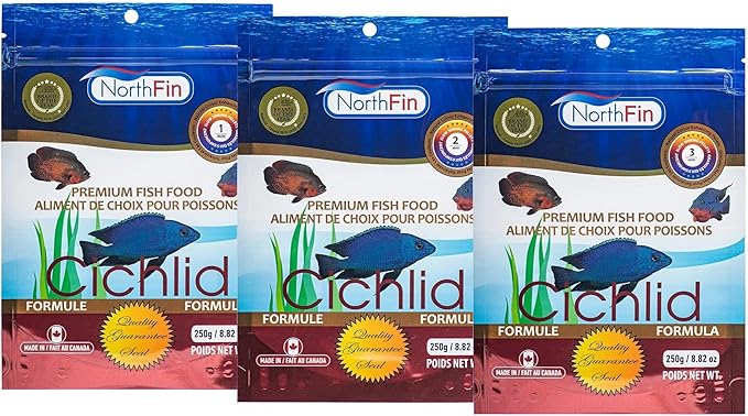 Northfin Cichlid Formula Fish Food – Slow Sinking Pellets for Cichlids (3mm, 100g) | Premium High-Protein, All-Natural Cichlid Diet to Enhance Color & Growth – No Fillers, No Hormones, Made in Canada