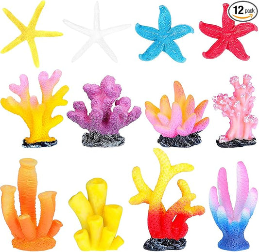 Mimorou 12 Pieces Fake Coral Plant Aquarium Decorations Fish Tank Ornament Decor Artificial Polyresin Colorful Coral Reef Decoration Accessories for Betta Fish Tank Aquarium Landscape(Lovely Style)