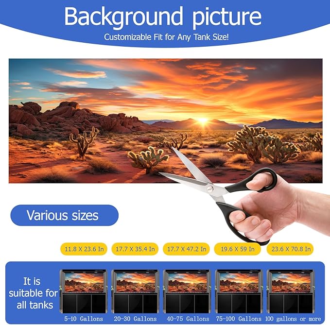 Aquarium Background & Terrarium Background – Ultra HD Static Cling, Tape-Free, Desert Sunset Design for Reptile Tank Decorations, Perfect for Bearded Dragon and Leopard Gecko Tanks 17.7 X 47.2 Inches