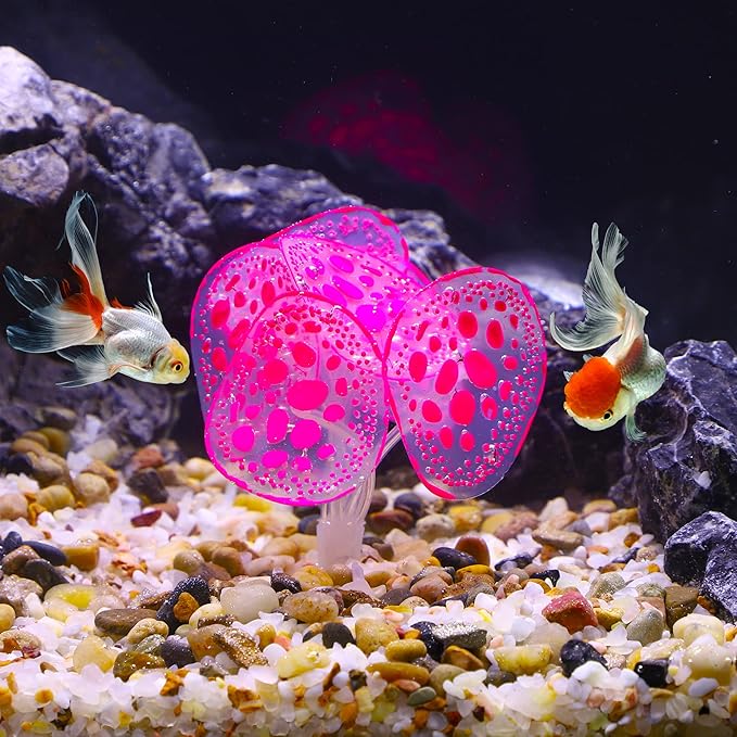VOCOSTE Soft Silicone Glowing Aquarium Simulation Coral with Sucker, Fluorescence Aquatic Artificial Water Plants for Fish Tank Decoration, Pink