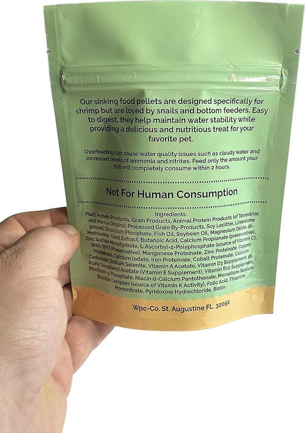 Wpc-Co. Aquarium Shrimp Food - Sinking Pellets for Aquatic Shrimp, Snail, Bottom Feeders - Complete Nutrition for Tropical Shrimps and Other Invertebrates