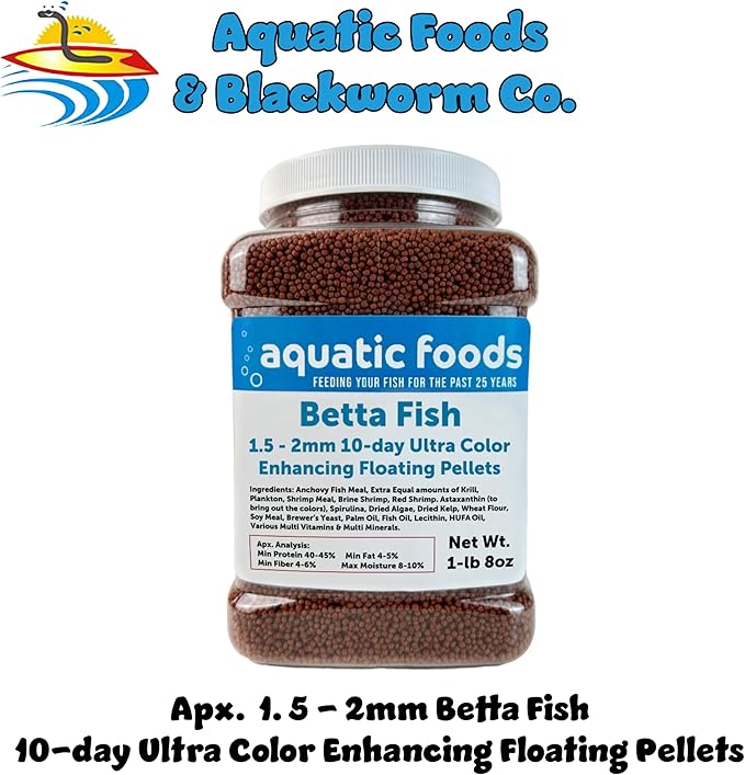Betta Fish Ultra Red Color Enhancing 1.5mm-2mm Floating Pellets. Color Enhancing in 10-Days for Juvenile and Adult Bettas…1-lb 8oz Medium Jar