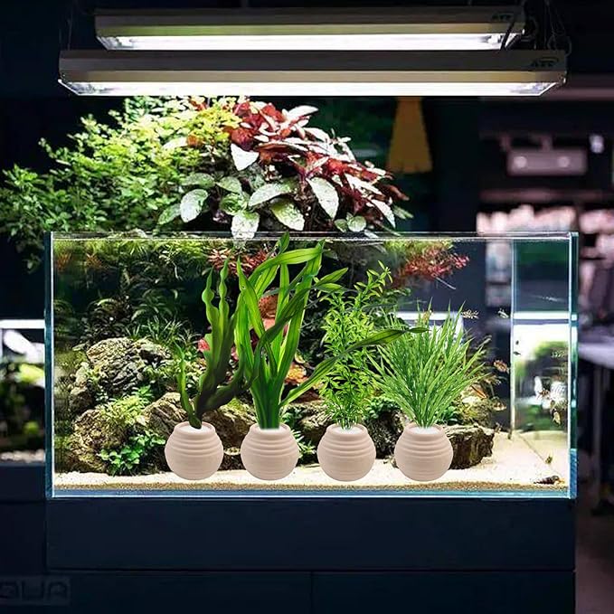4 PCS Aquatic Plants Fixed Ring Set, Anti-Floating Ceramic for Fixing Water Plants Fish Tank Landscaping Ornaments Aquarium Decoration (White)