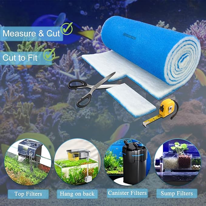 Aquarium Filter Floss for Fish Tank Filters, Aquarium Filter Pad - Media Roll for Crystal Clear Water (45 Inch Long, 16 Inch Wide)